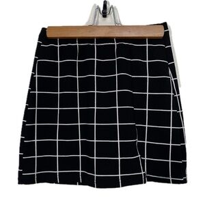 Shein Navy Blue Mini Skirt White Plaid Windowpane Stretch Pull On Preppy Sz Sm